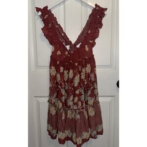 Free People Red Burgundy Floral Mini Dress
